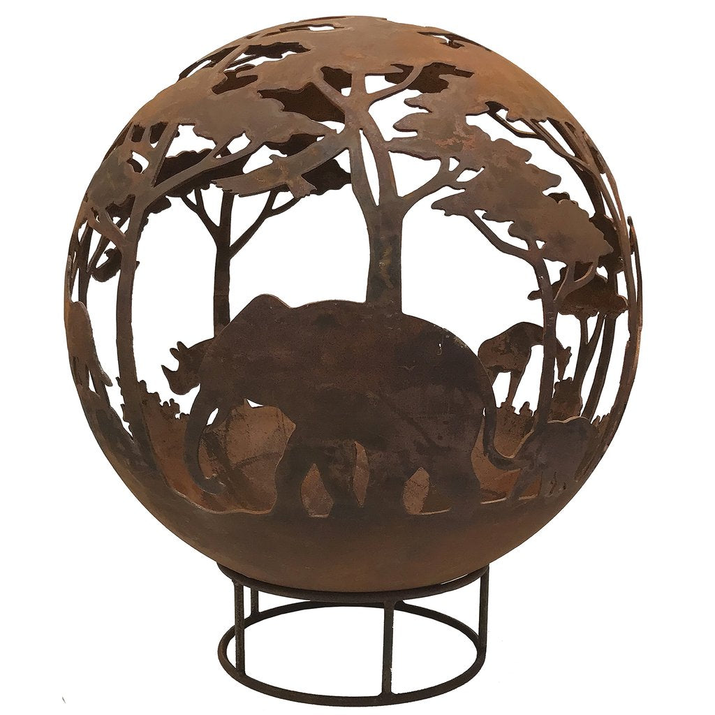 Garden Fire Ball 90cm Safari Design with Rust Finish