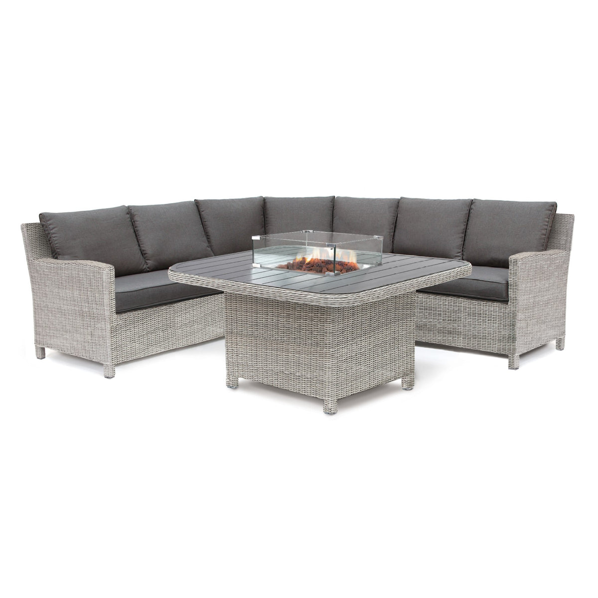 Kettler Palma Grande Corner Sofa Set with Fire Pit Table (White Wash)