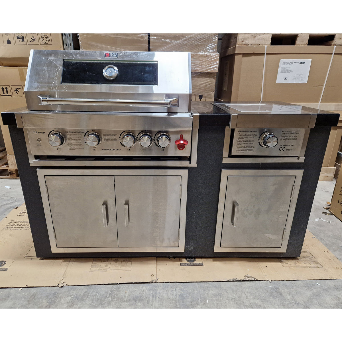 Ex Display Draco Grills Avalon Stainless Steel Outdoor Kitchen with 4 Burner Barbecue and Side Burner