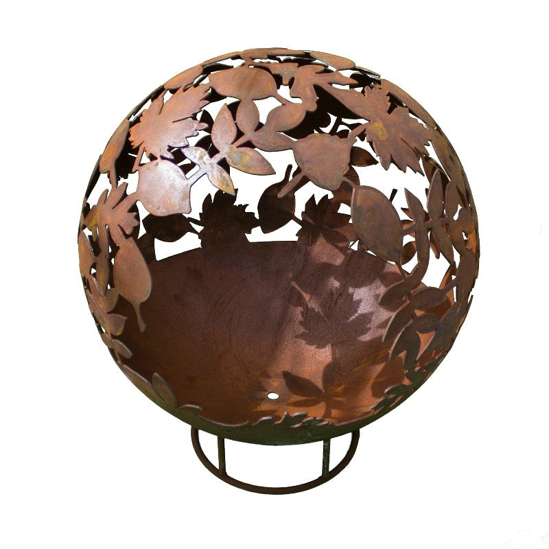 Garden Fire Ball 90cm Leaf Design with Rust Finish