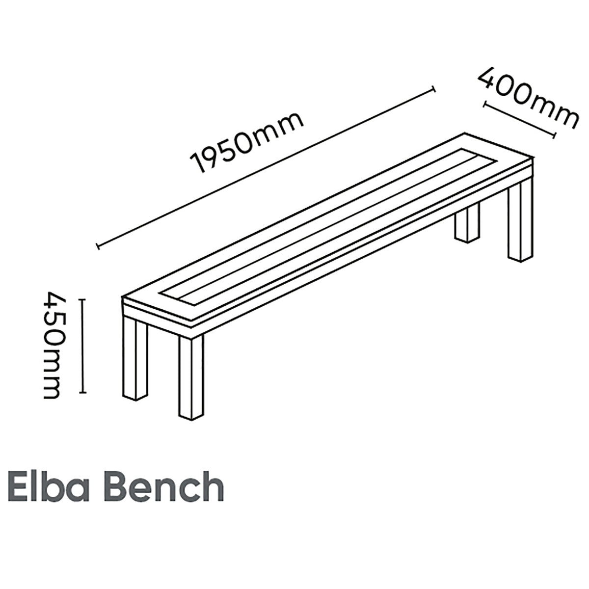 Kettler Elba Signature Teak Top Aluminium Rectangular Bench 2m x 0.4m Grey