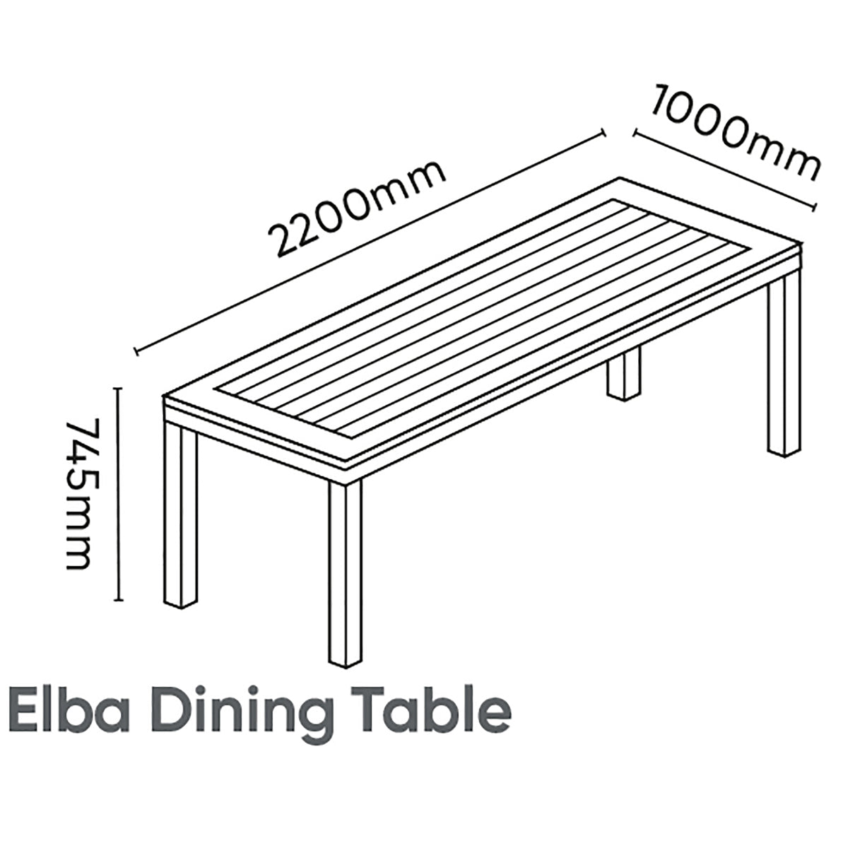 Kettler Elba Signature Teak Top Aluminium Rectangular Dining Table 2.2m x 1m Grey