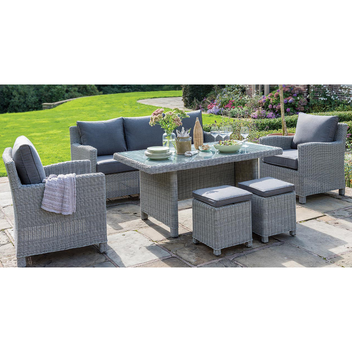Kettler Palma Signature White Wash Wicker Outdoor Casual Dining Lounge Sofa Set