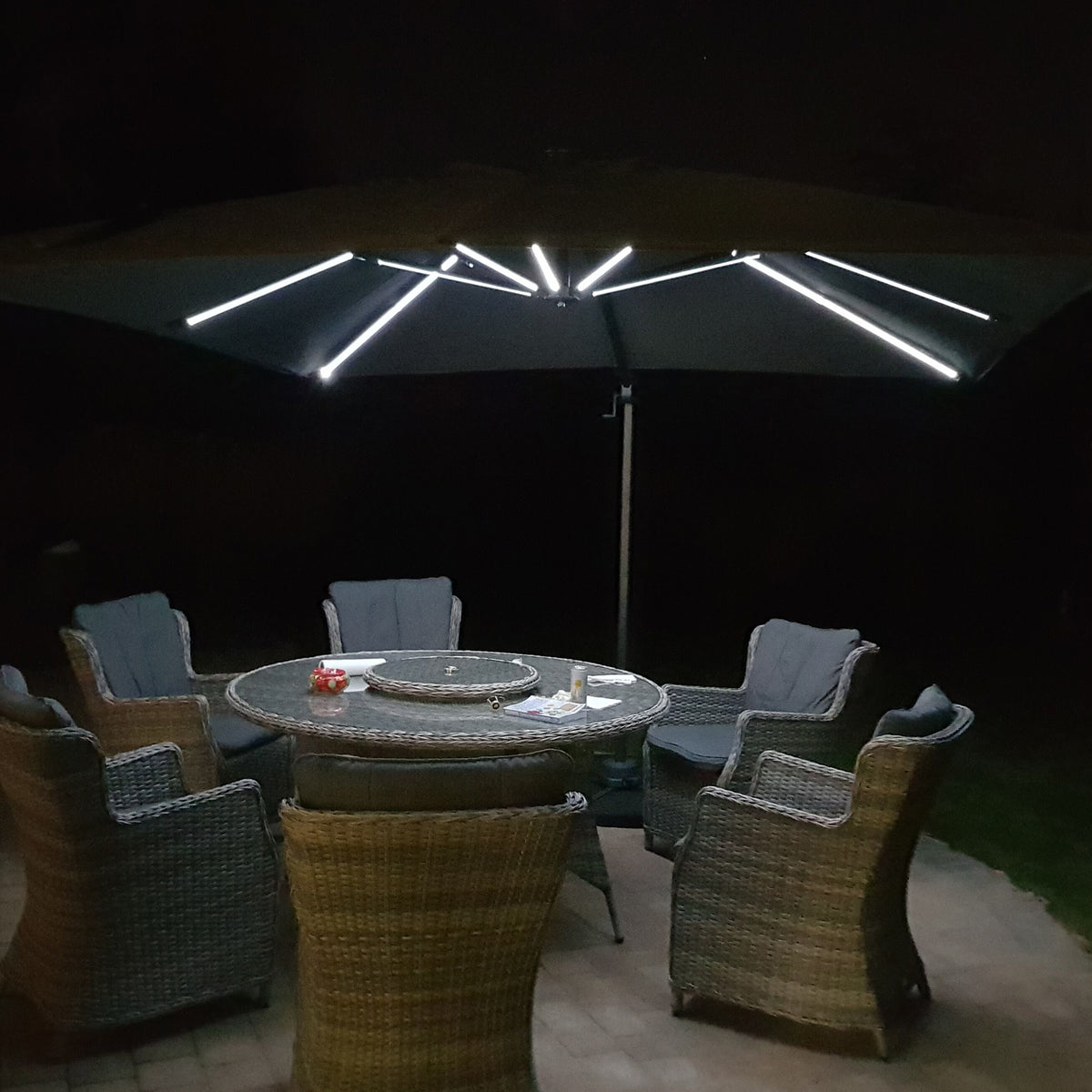 Bracken Outdoors Taupe Napoli Deluxe 3m x 3m Square Cantilever Parasol With LED Lights