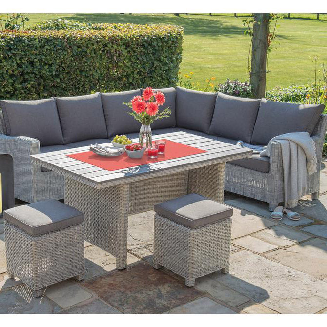 Kettler Palma Corner Left Hand White Wash Wicker Outdoor Sofa Set with Slat Top Table
