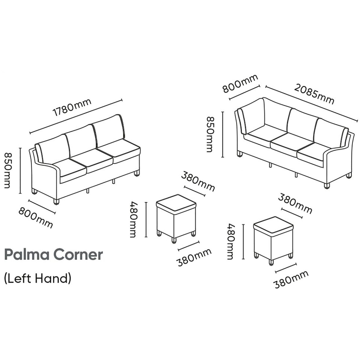 Kettler Palma Signature Corner Left Hand White Wash Sofa Set with High Low Slat Top Table