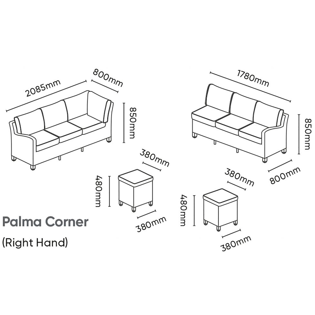 Kettler Palma Signature Corner Right Hand White Wash Sofa Set with High Low Slat Top Table