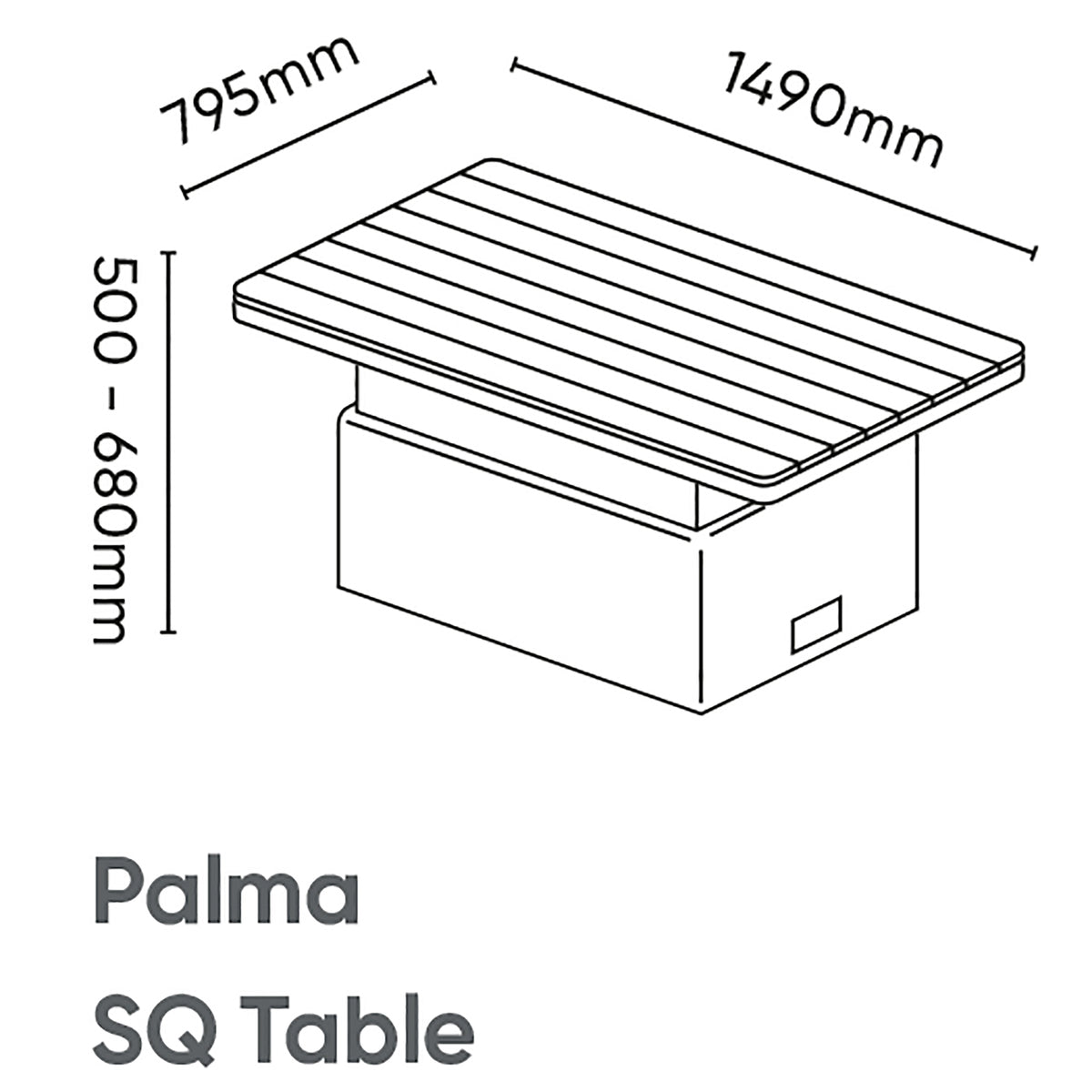 Kettler Palma Rattan Casual Dining S-Q Height Adjustable Slat Top Table
