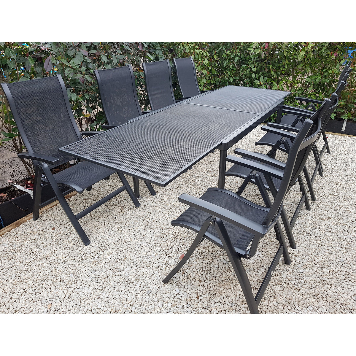 Alexander Rose Portofino 8 Seater Metal Garden Furniture Set with Extending Table &amp; Recliner Chairs