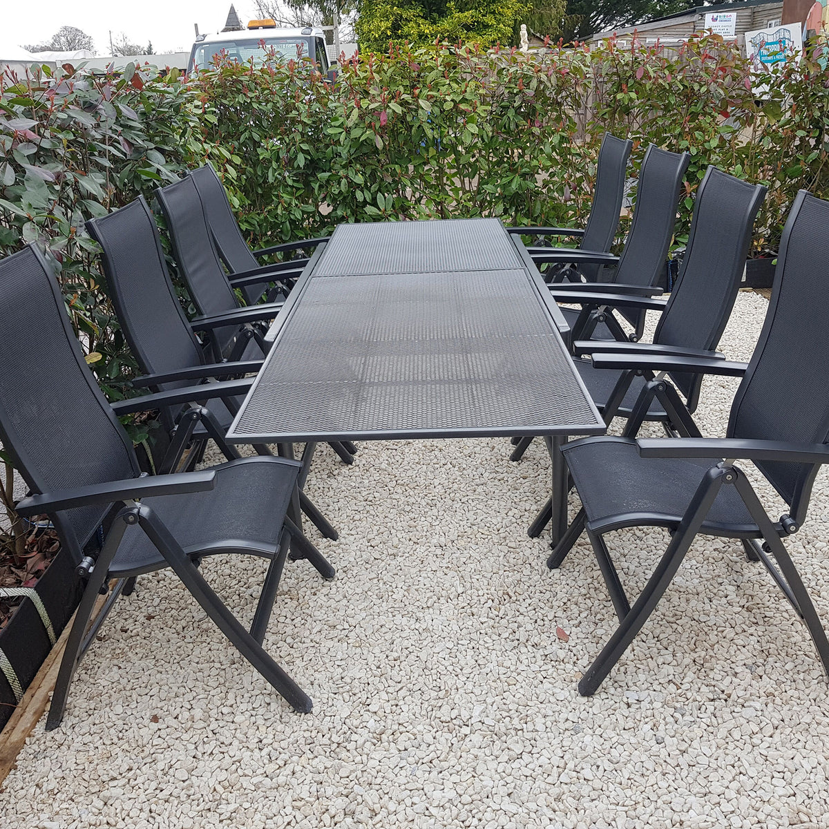 Alexander Rose Portofino 8 Seater Metal Garden Furniture Set with Extending Table &amp; Recliner Chairs