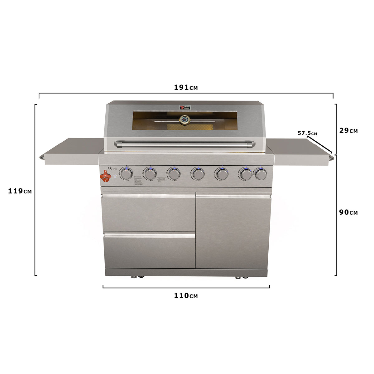 Draco Grills Z640 Deluxe 6 Burner Stainless Steel Gas Barbecue with Cabinet